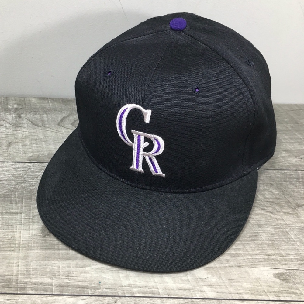 Vtg Colorado Rockies Hat Cap Pro-Line Black Leather Strap Back Baseball One Size